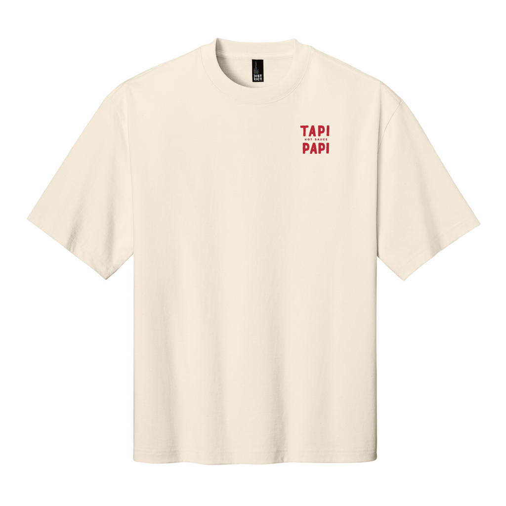  Ivory T-shirt with Tapi Papi Hot Sauce text printed on the left chest.