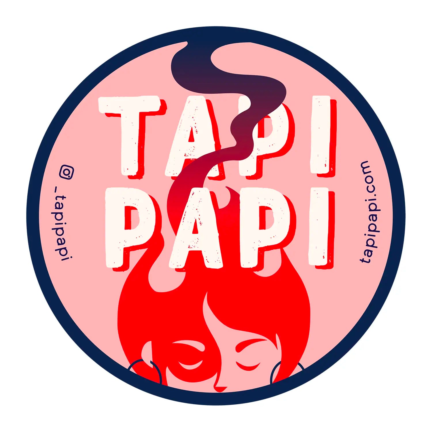 Round logo sticker with “TAPI PAPI” graphic on a pink background.